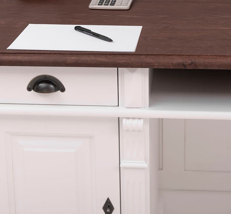 Schreibtisch aus Massivholz | Arbeitsplatz mit 2 Schubladen und 2 Türen