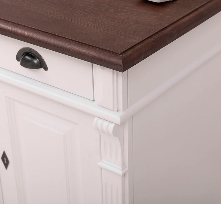 Schreibtisch aus Massivholz | Arbeitsplatz mit 2 Schubladen und 2 Türen