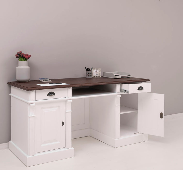 Schreibtisch aus Massivholz | Arbeitsplatz mit 2 Schubladen und 2 Türen