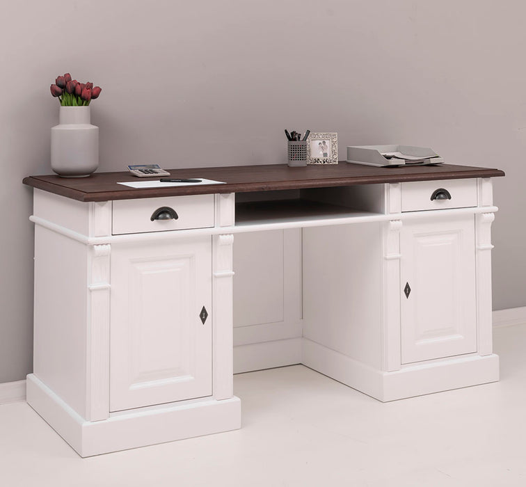 Schreibtisch aus Massivholz | Arbeitsplatz mit 2 Schubladen und 2 Türen