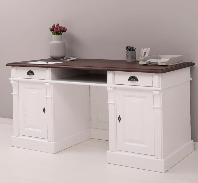 Schreibtisch aus Massivholz | Arbeitsplatz mit 2 Schubladen und 2 Türen