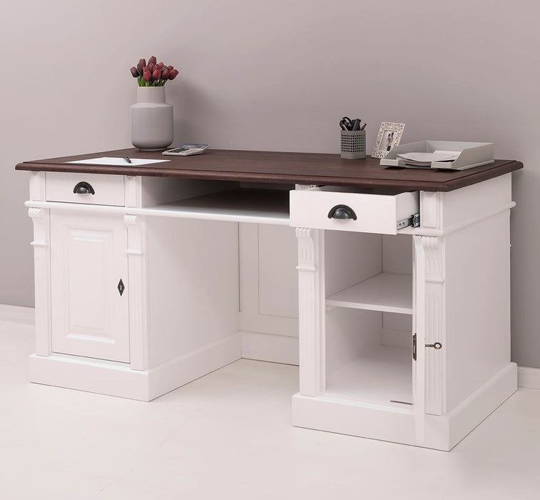 Schreibtisch aus Massivholz | Arbeitsplatz mit 2 Schubladen und 2 Türen