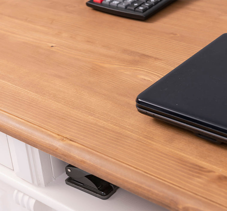 Schreibtisch aus Massivholz | Arbeitsplatz mit 2 Schubladen und 2 Türen