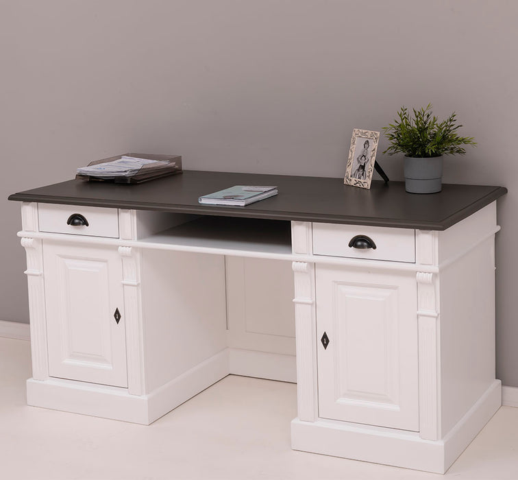 Schreibtisch aus Massivholz | Arbeitsplatz mit 2 Schubladen und 2 Türen