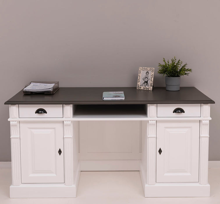 Schreibtisch aus Massivholz | Arbeitsplatz mit 2 Schubladen und 2 Türen