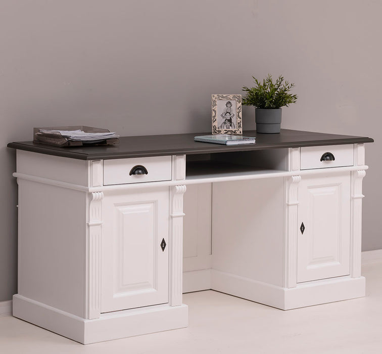 Schreibtisch aus Massivholz | Arbeitsplatz mit 2 Schubladen und 2 Türen