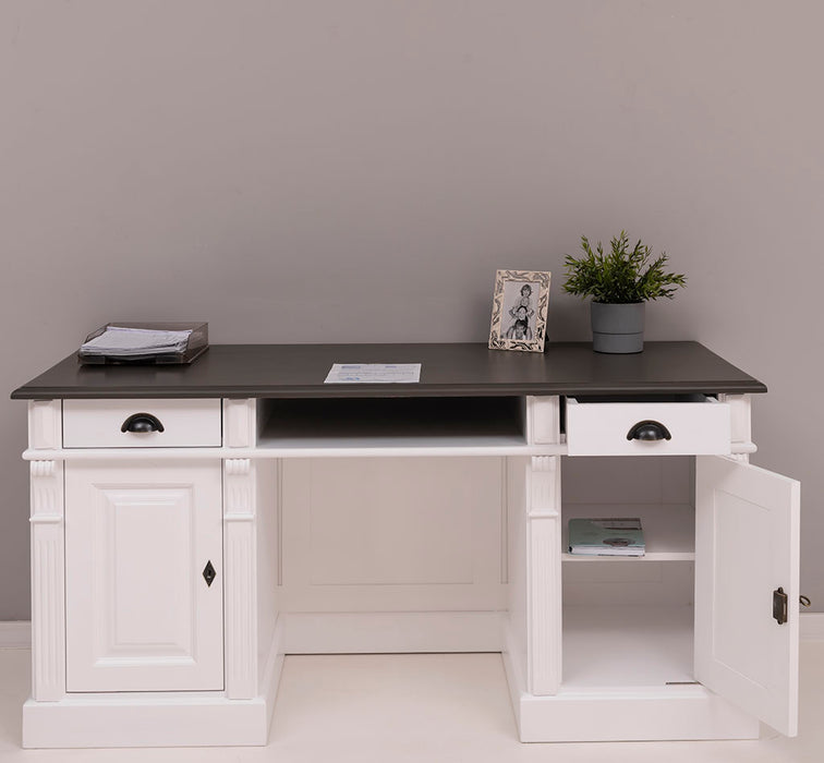 Schreibtisch aus Massivholz | Arbeitsplatz mit 2 Schubladen und 2 Türen