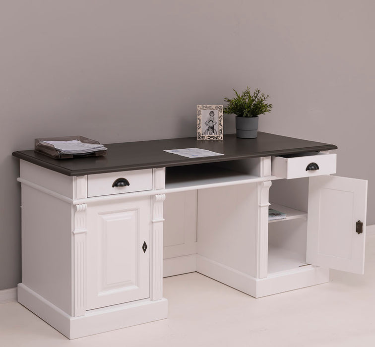 Schreibtisch aus Massivholz | Arbeitsplatz mit 2 Schubladen und 2 Türen