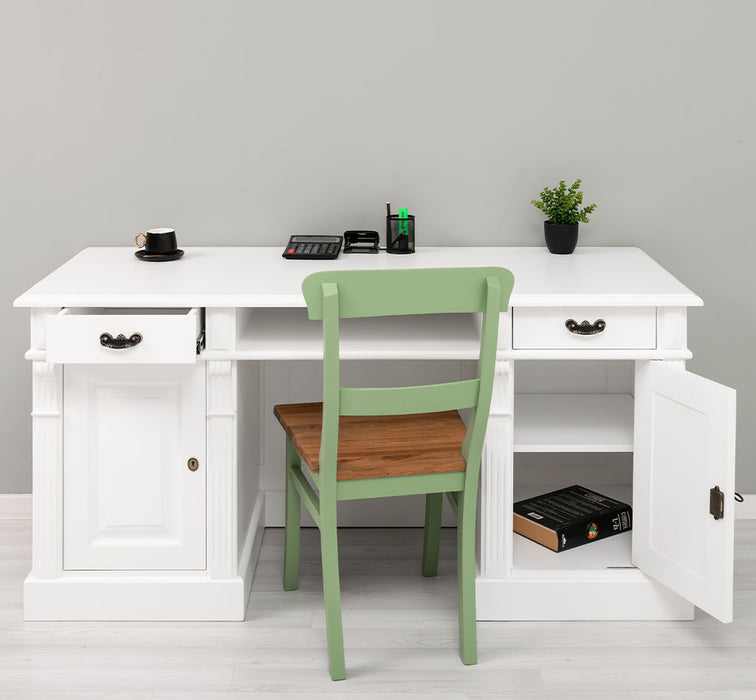 Schreibtisch aus Massivholz | Arbeitsplatz mit 2 Schubladen und 2 Türen