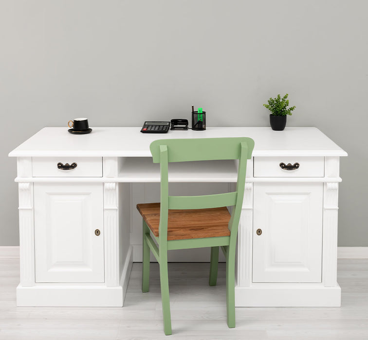 Schreibtisch aus Massivholz | Arbeitsplatz mit 2 Schubladen und 2 Türen