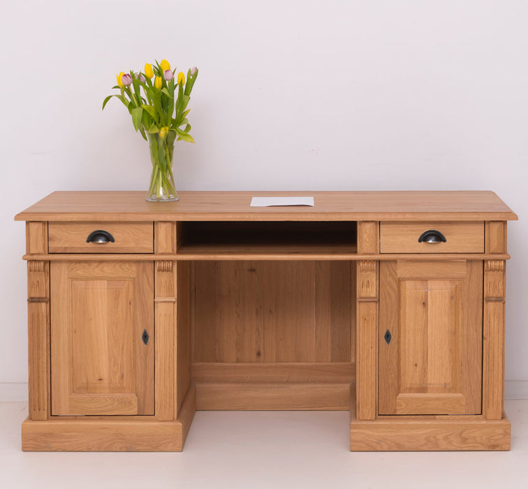 Schreibtisch aus massiver Eiche | Arbeitsplatz mit 2 Schubladen und 2 Türen