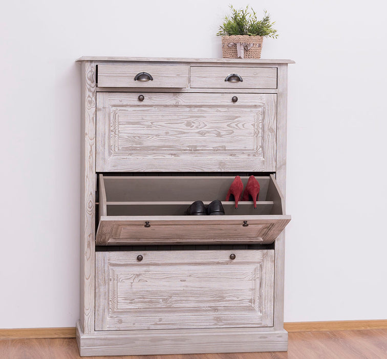Schuhschrank aus Massivholz mit Kippfächern & 2 Schubläden - Uni