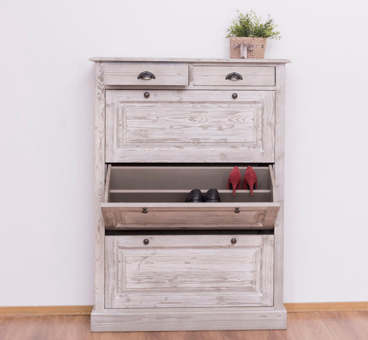 Schuhschrank aus Massivholz mit Kippfächern & 2 Schubläden - Uni
