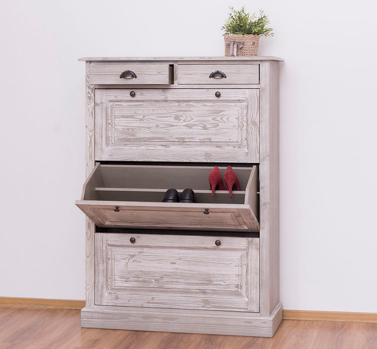 Schuhschrank aus Massivholz mit Kippfächern & 2 Schubläden - Uni