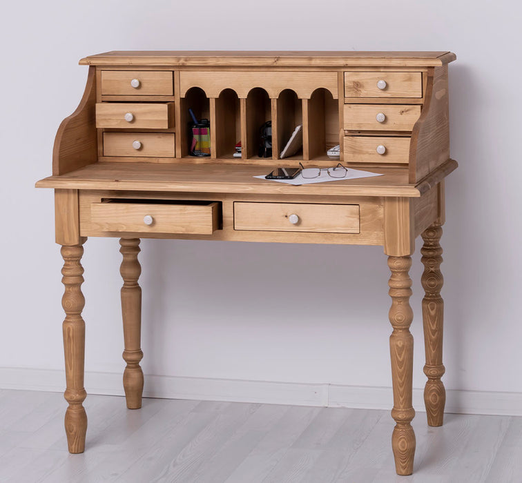 Sekretär aus Massivholz mit gedrechselten Beinen | Schminktisch mit vielen Schubladen