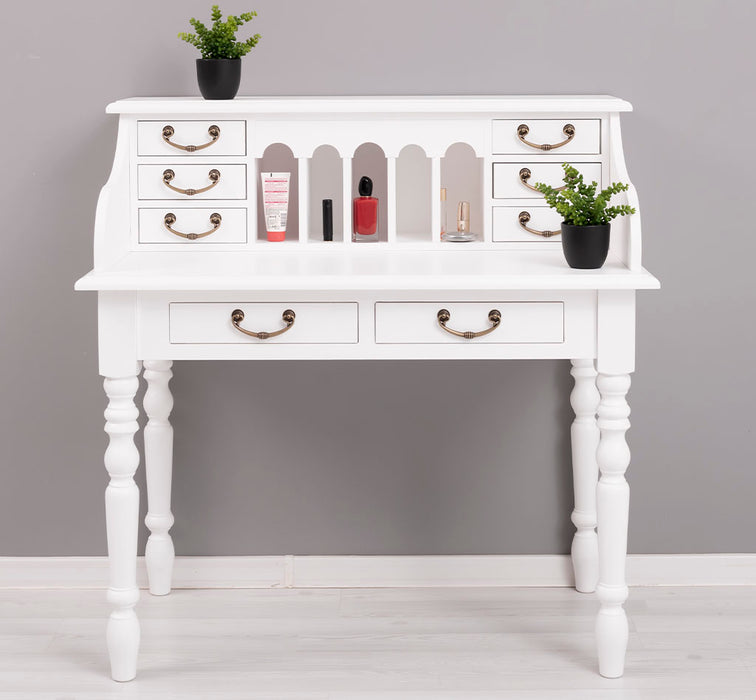 Sekretär aus Massivholz mit gedrechselten Beinen | Schminktisch mit vielen Schubladen