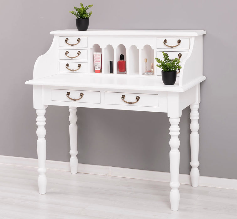 Sekretär aus Massivholz mit gedrechselten Beinen | Schminktisch mit vielen Schubladen