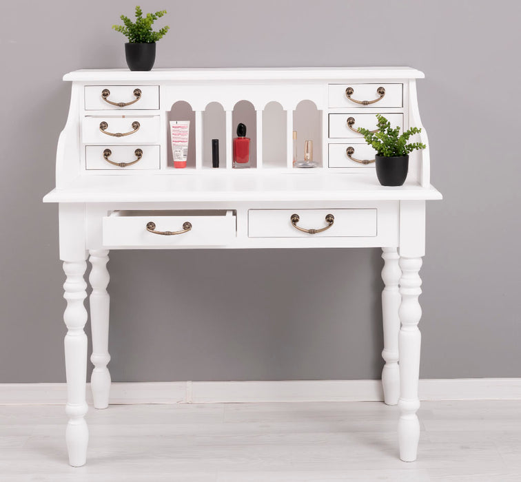 Sekretär aus Massivholz mit gedrechselten Beinen | Schminktisch mit vielen Schubladen