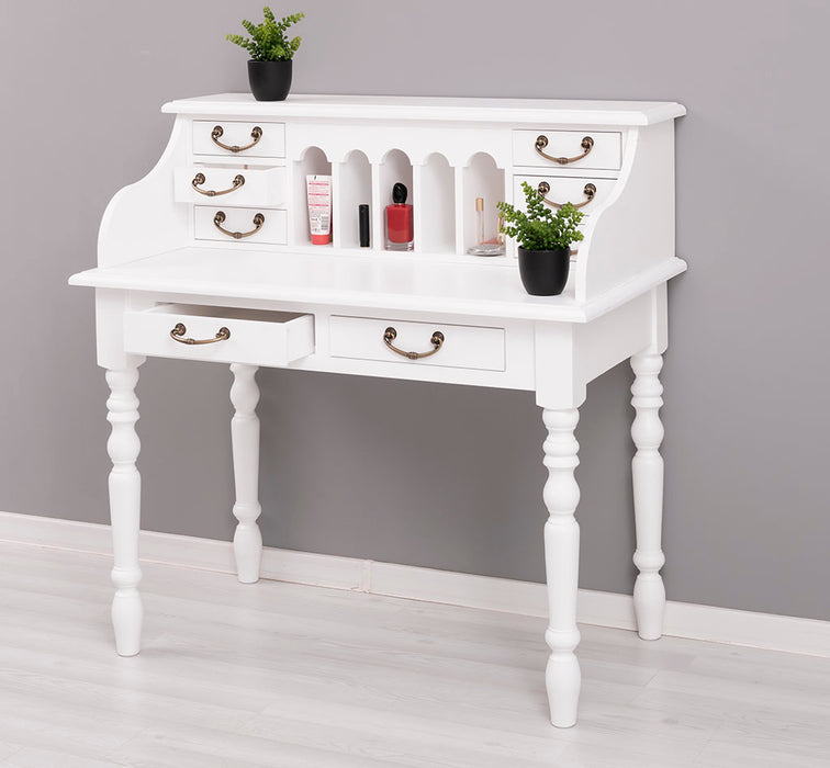 Sekretär aus Massivholz mit gedrechselten Beinen | Schminktisch mit vielen Schubladen