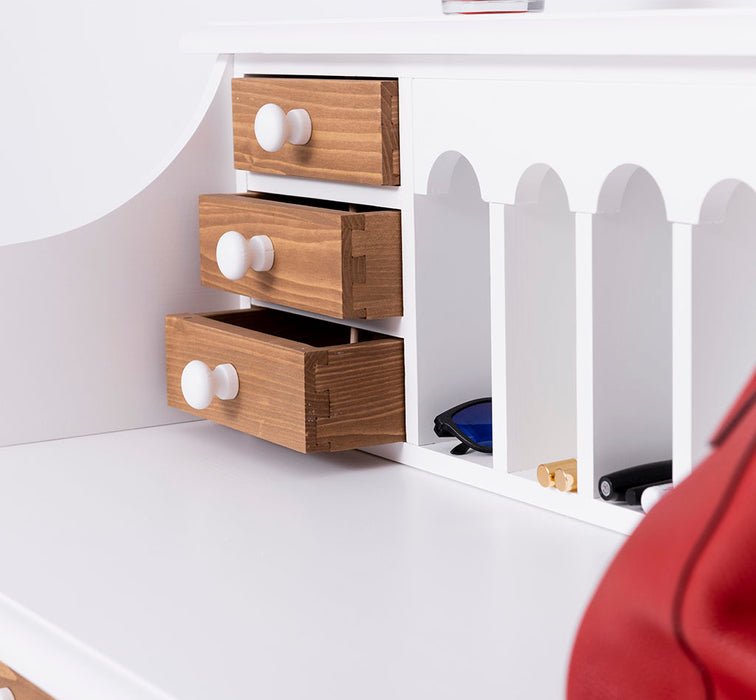 Sekretär aus Massivholz mit gedrechselten Beinen | Schminktisch mit vielen Schubladen