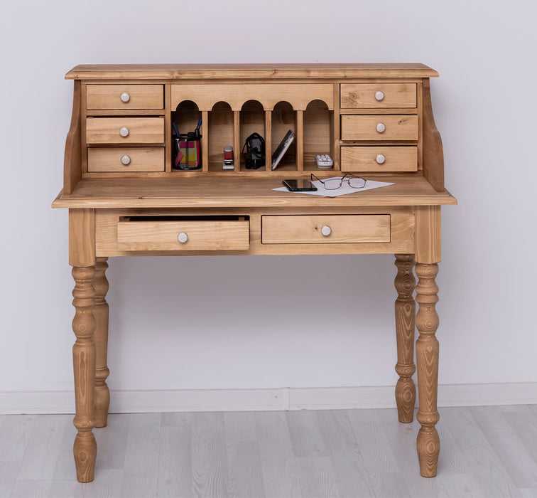 Sekretär aus Massivholz mit gedrechselten Beinen | Schminktisch mit vielen Schubladen
