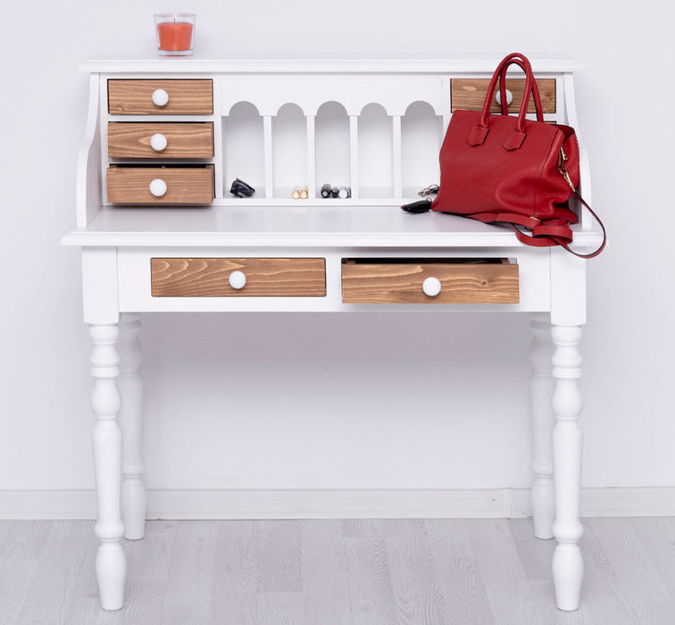 Sekretär aus Massivholz mit gedrechselten Beinen | Schminktisch mit vielen Schubladen