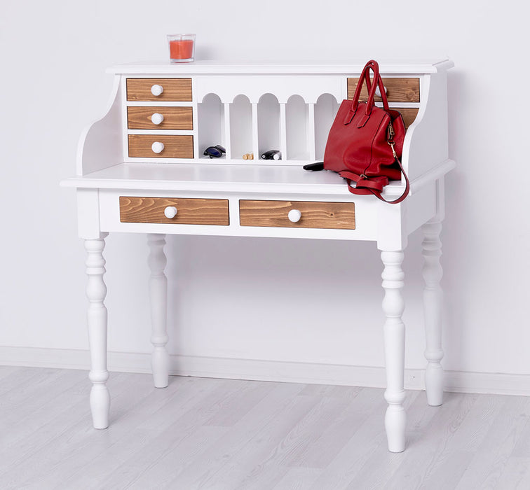 Sekretär aus Massivholz mit gedrechselten Beinen | Schminktisch mit vielen Schubladen