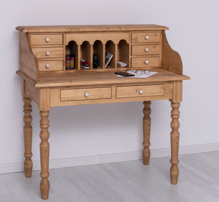 Sekretär aus Massivholz mit gedrechselten Beinen | Schminktisch mit vielen Schubladen