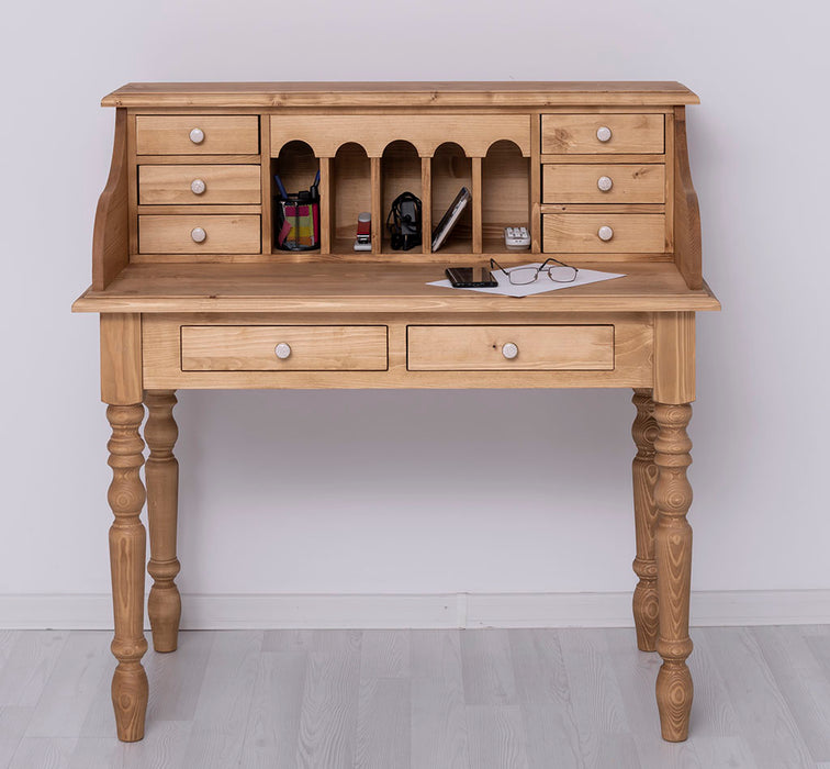 Sekretär aus Massivholz mit gedrechselten Beinen | Schminktisch mit vielen Schubladen