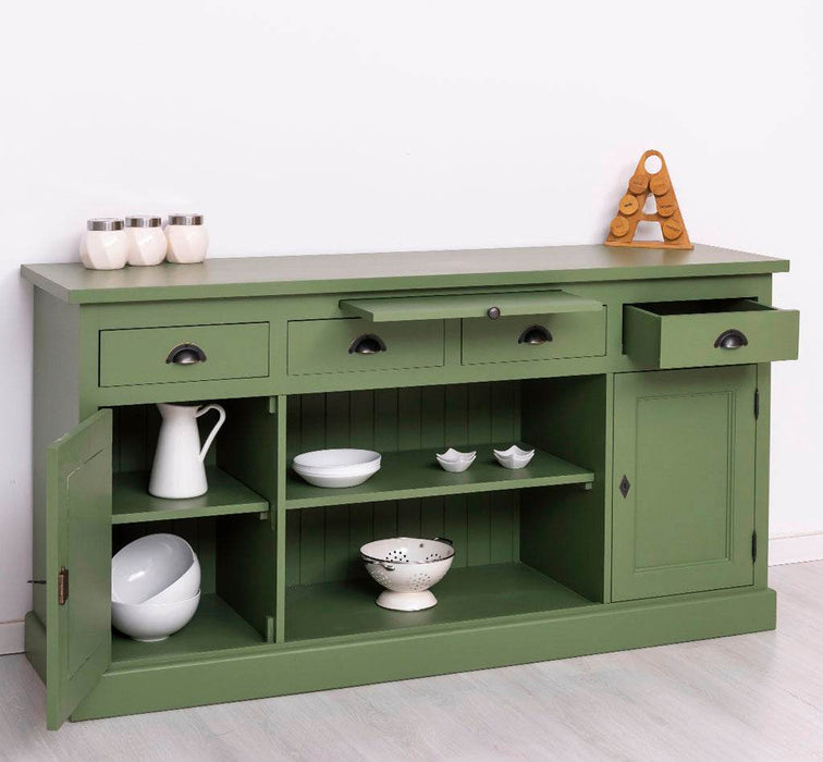 Sideboard aus Massivholz mit 4 Schubladen und 2 Türen und mittigem Auszug -