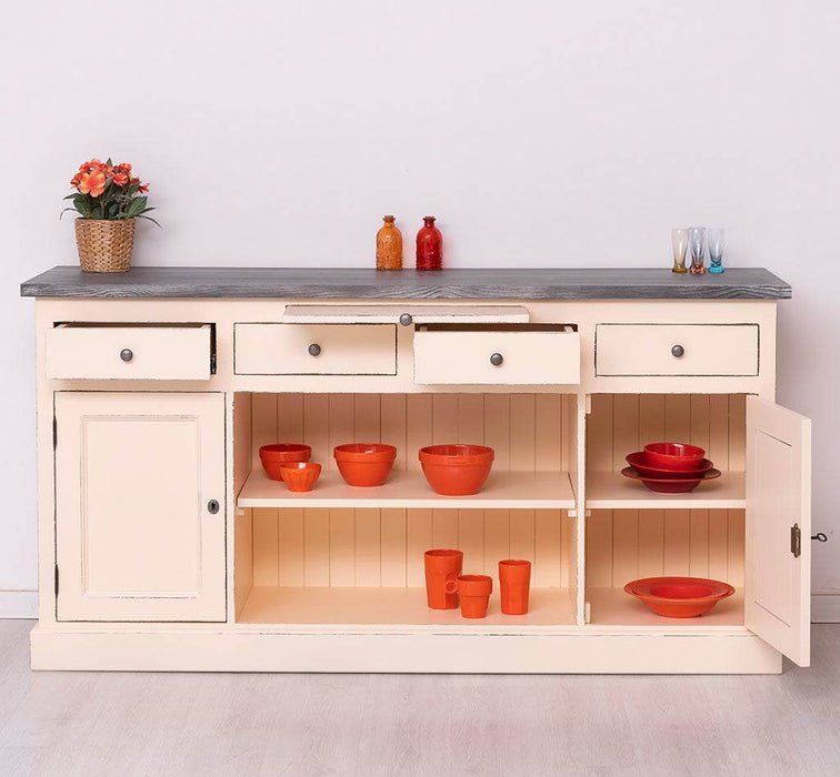Sideboard aus Massivholz mit 4 Schubladen und 2 Türen und mittigem Auszug -