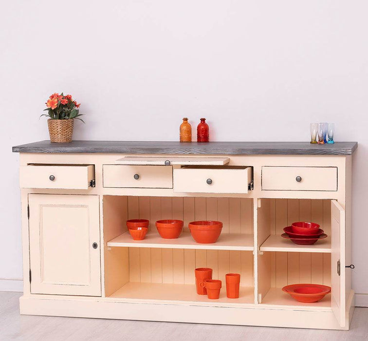 Sideboard aus Massivholz mit 4 Schubladen und 2 Türen und mittigem Auszug -