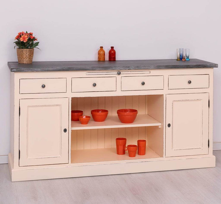 Sideboard aus Massivholz mit 4 Schubladen und 2 Türen und mittigem Auszug -