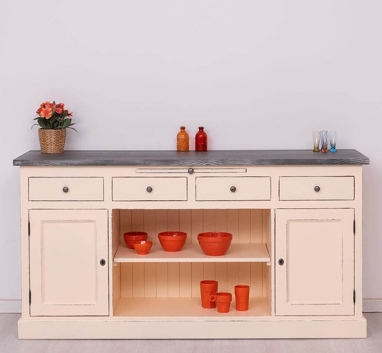 Sideboard aus Massivholz mit 4 Schubladen und 2 Türen und mittigem Auszug -
