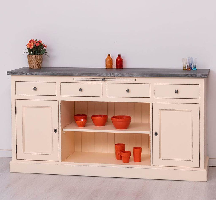 Sideboard aus Massivholz mit 4 Schubladen und 2 Türen und mittigem Auszug -
