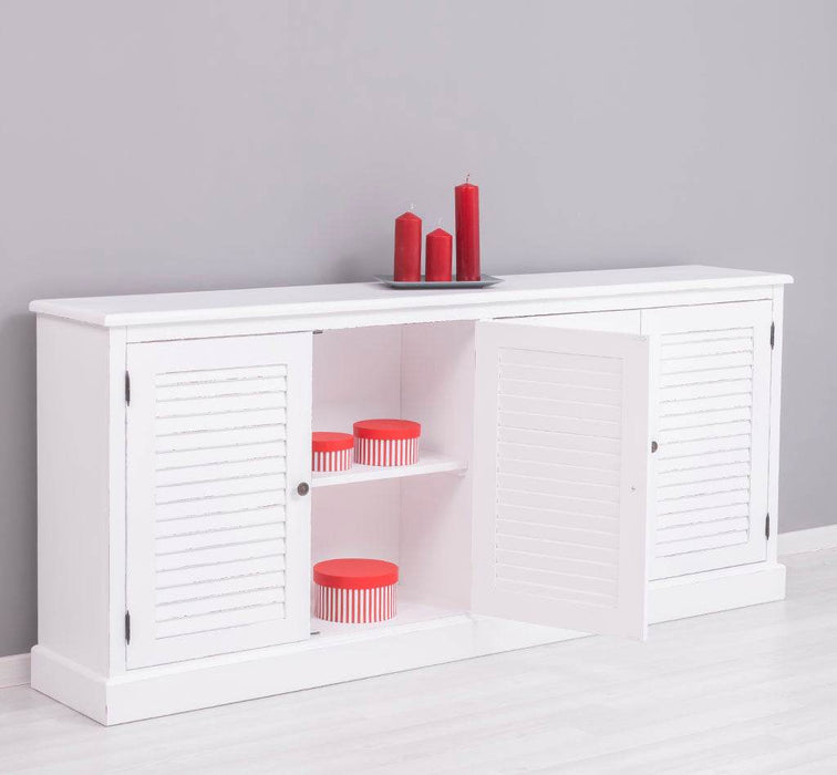 Sideboard aus Massivholz mit Lamellentüren | Kommode mit vier Türen und Knopfgriffen - Gebürstet