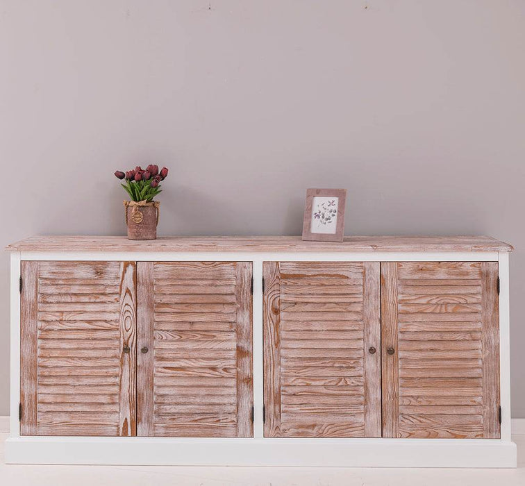Sideboard aus Massivholz mit Lamellentüren | Kommode mit vier Türen und Knopfgriffen - Gebürstet