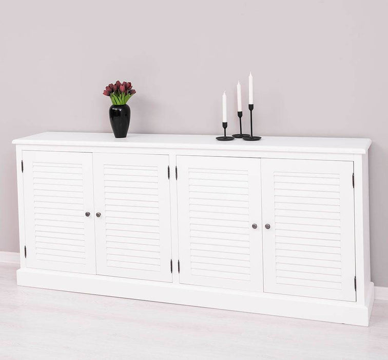 Sideboard aus Massivholz mit Lamellentüren | Kommode mit vier Türen und Knopfgriffen - Gebürstet