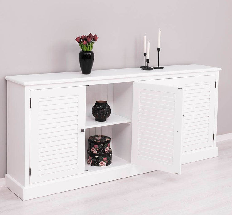 Sideboard aus Massivholz mit Lamellentüren | Kommode mit vier Türen und Knopfgriffen - Gebürstet