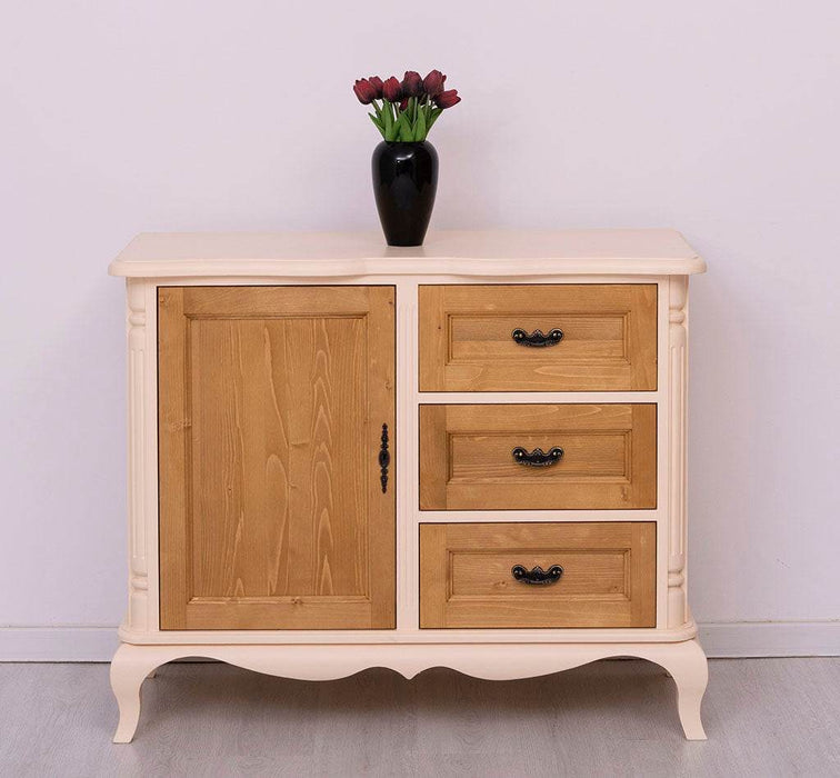 Sideboard aus Massivholz mit Tür und 3 Schubladen | Kommode mit geschwungenen Füßen | Barock - Apricot Akzent