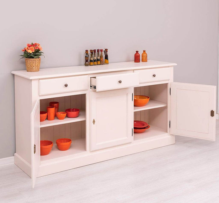 Sideboard aus Massivholz mit drei Schubladen und Türen -