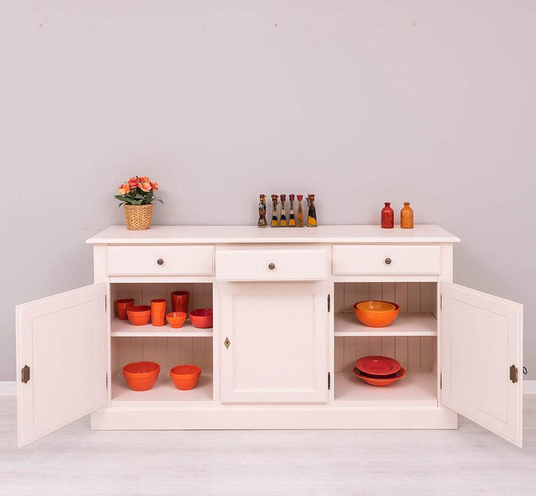 Sideboard aus Massivholz mit drei Schubladen und Türen -