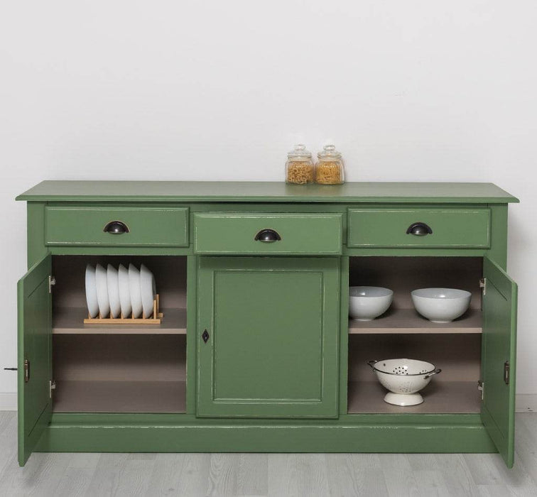 Sideboard aus Massivholz mit drei Schubladen und Türen -