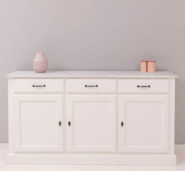 Sideboard aus Massivholz mit drei Schubladen und Türen -