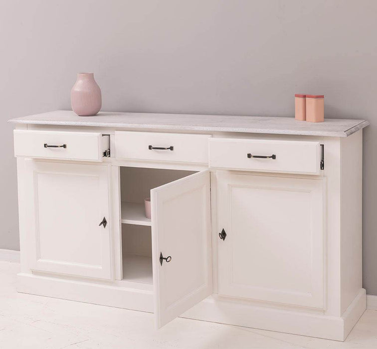 Sideboard aus Massivholz mit drei Schubladen und Türen -