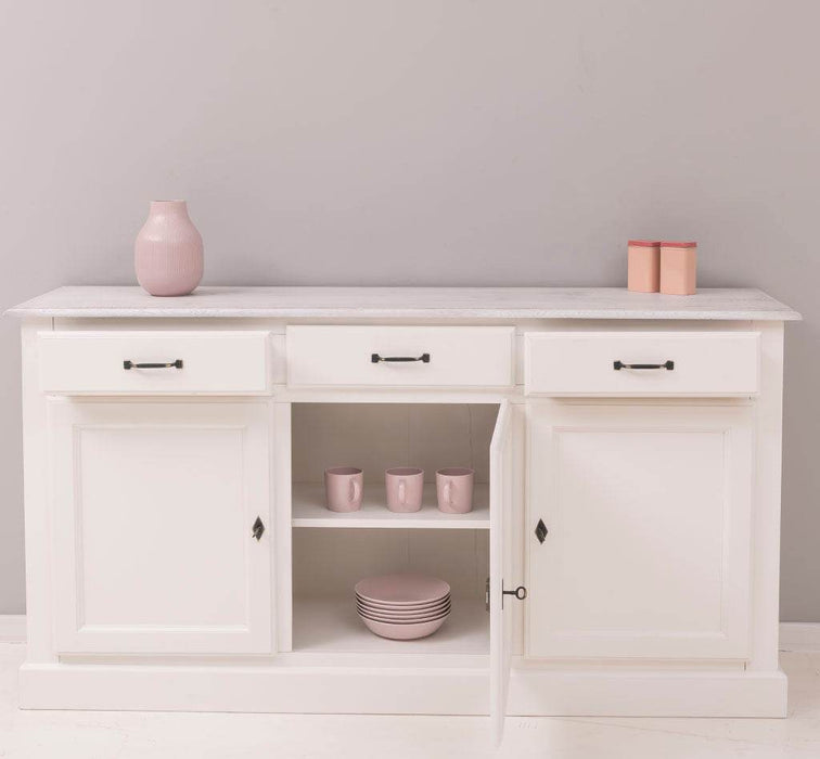 Sideboard aus Massivholz mit drei Schubladen und Türen -