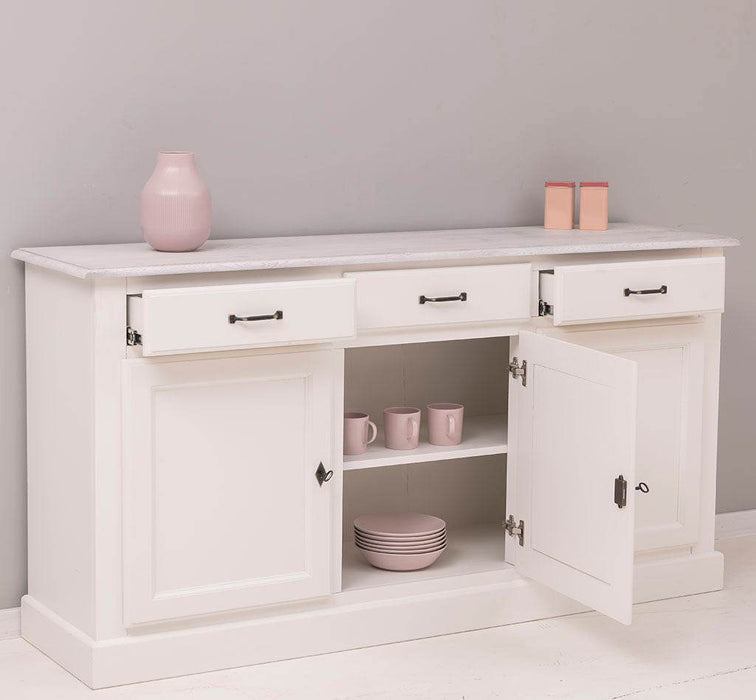 Sideboard aus Massivholz mit drei Schubladen und Türen -