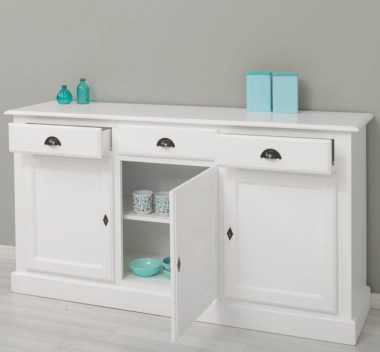 Sideboard aus Massivholz mit drei Schubladen und Türen -