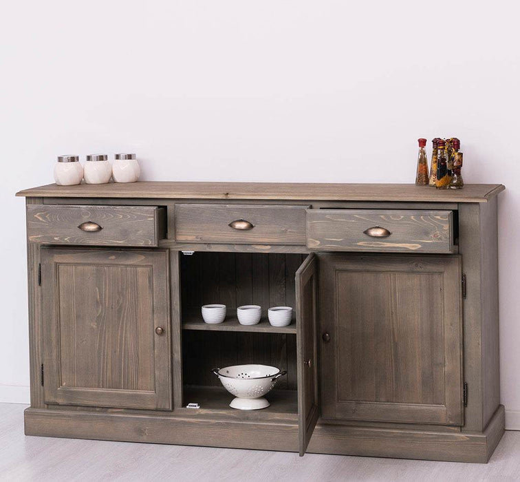 Sideboard aus Massivholz mit drei Schubladen und Türen -