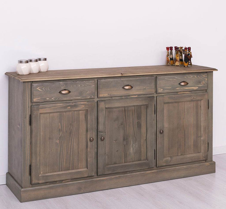 Sideboard aus Massivholz mit drei Schubladen und Türen -